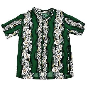 VTG Rare Mens Tropicana Hawaiian Shirt Button Up Green Lei Floral Size XL USA